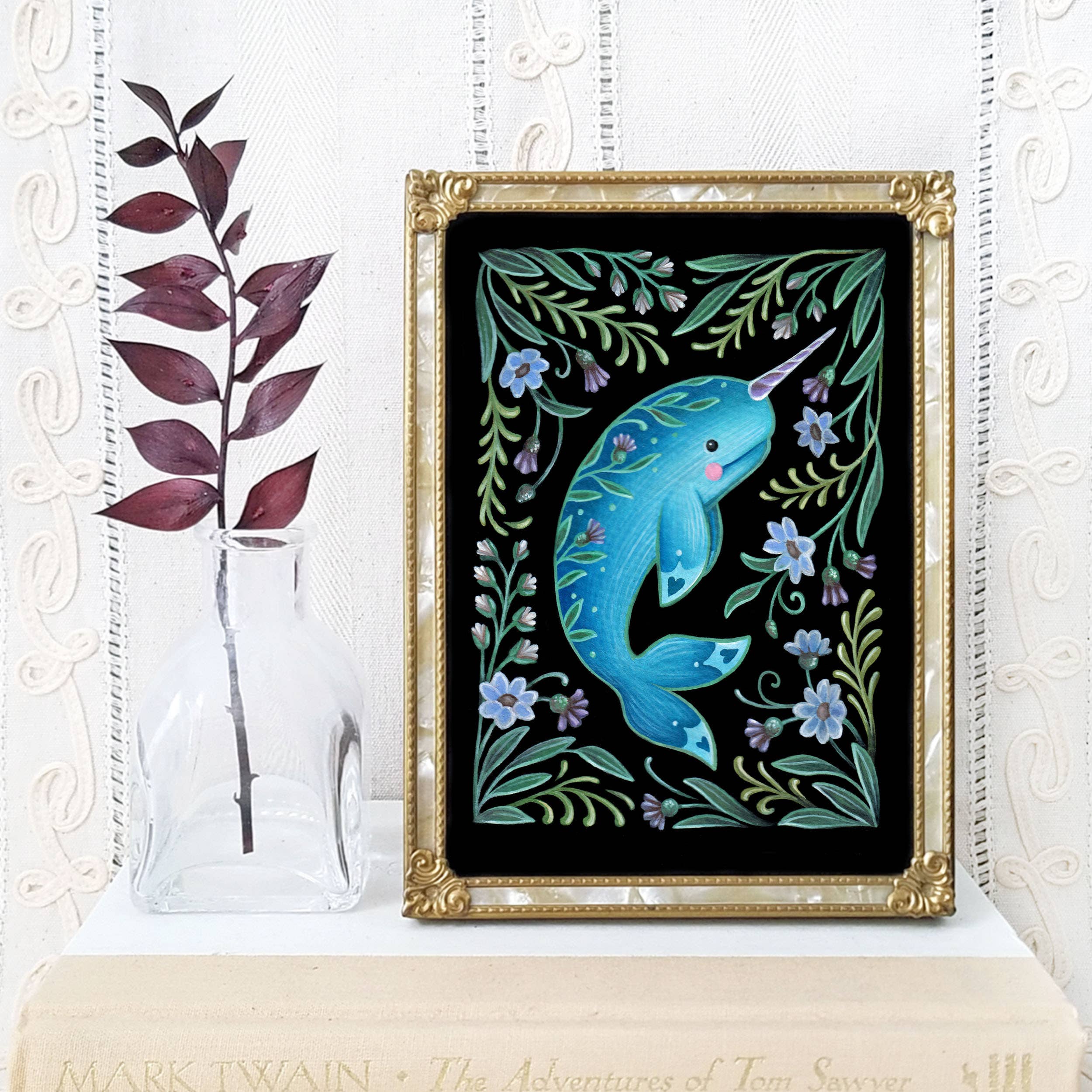 Narwhal Art Print Folk Decor: 5x7